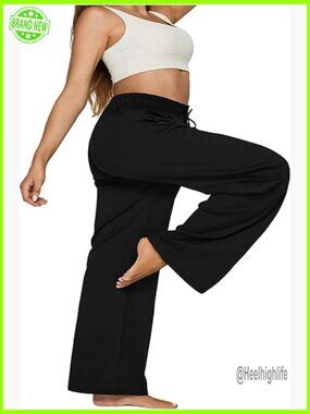 Plus Size Wide Leg Pants Pockets Drawstring Sweatpants Elastic Straight Travel